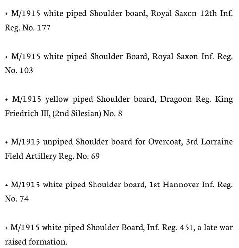 Imperial M15 shoulder board collection and grouping