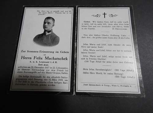 WW1 Death Card of Felix Machatschek