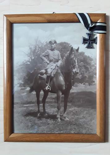 Framed photo of a cavalry corporal with the Iron Cross II