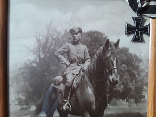 Framed photo of a cavalry corporal with the Iron Cross II