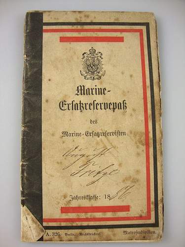 Just in - 1886 Kaiserlichemarine Erstazreservepaß!