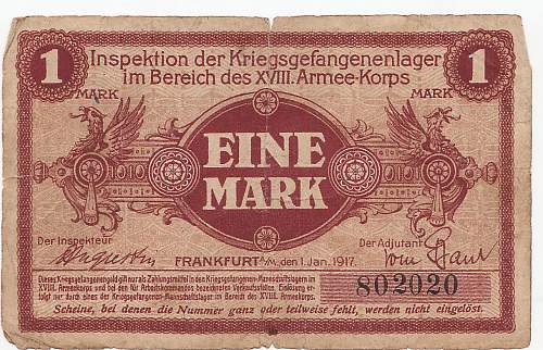 Feldpostkarte and Imperial banknotes