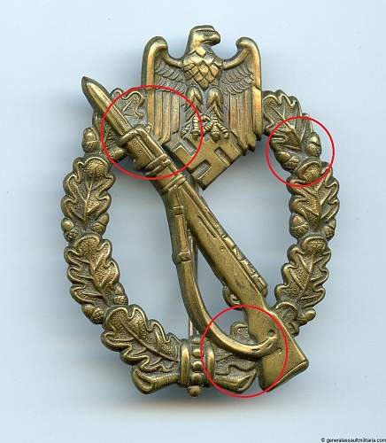 Infanterie Sturmabzeichen in Bronze, Otto Schickle unmarked tombak