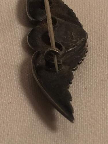 WWII or WWI sterling sliver Aviator Pilot AAF wings Pin ?  Unique BRITISH ? US ?