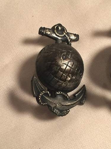 WWI or WWII USMC Marines ? device pin ANCHOR GLOBE Unique.