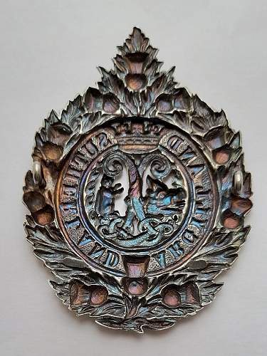 Argyll and Sutherland Highlanders 1910 hallmarked silver officers cap badge