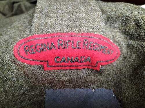 Regina Rifle Regiment title, 3rd Canadian ID formation badge, rank chevrons - genuine or modern repros?