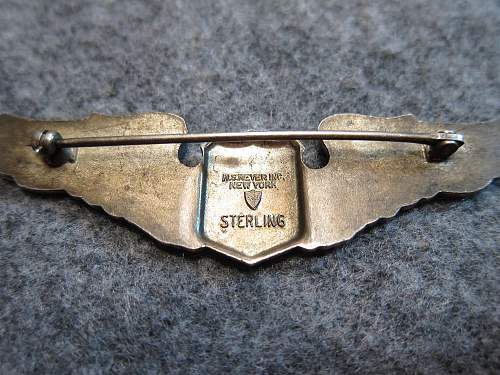 WW2 US Pilot Wings - N.S. Meyer Inc., New York, Sterling