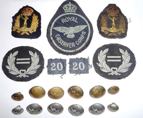 WW2 ROYAL OBSERVER CORPS(officers cap badges &amp; other bits)