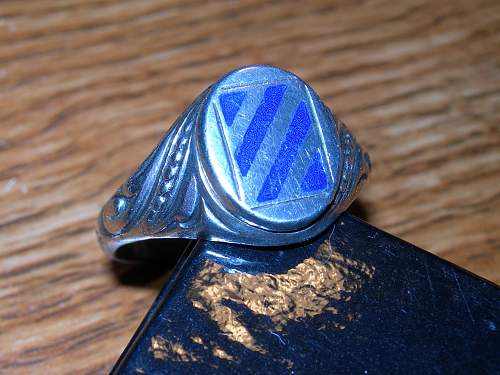 WWI US 3rd infantry silver and enamel ring