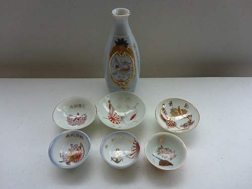 Japanese sake bottle and cups