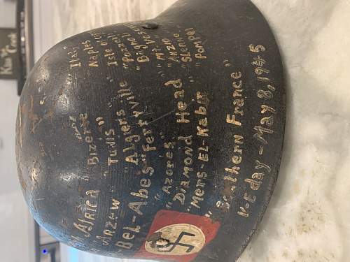 Japanese Civil Defense Helmet with USN Vet Diary painting on the shell