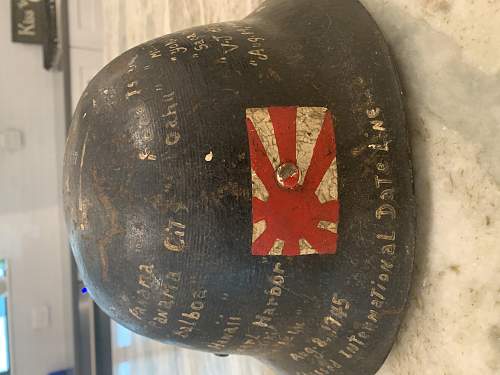 Japanese Civil Defense Helmet with USN Vet Diary painting on the shell