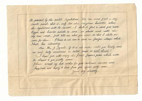 Letter Written by Japanese Civilian To a Former U.S. Soldier Who Bonded With Him While in Occupied Japan.
