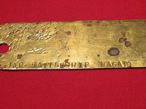 WW2 Japanese battleship Nagato, Japanese brass tag translation help please