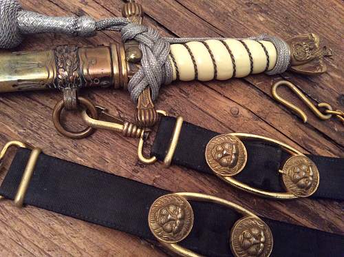 Kriegsmarine 2nd model Paul Weyersberg etched dagger with hangers and portepee