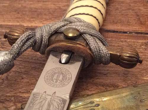 Kriegsmarine 2nd model Paul Weyersberg etched dagger with hangers and portepee