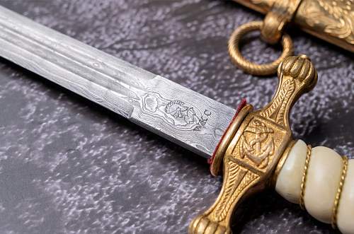 Kriegsmarine 2nd model WKC damascus dagger by Paul Dinger with deluxe scabbard and Ivory grip