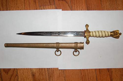 Kreigsmarine 2nd model WKC etched dagger with hammered scabbard