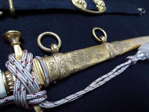 Imperial Kruegsmarine Eickhorn damascus dagger with deluxe scabbard hanger belt and portepee