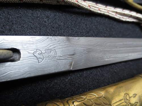 Imperial Kruegsmarine Eickhorn damascus dagger with deluxe scabbard hanger belt and portepee