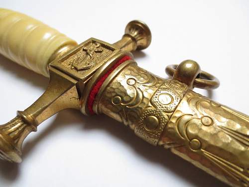 Imperial Kreigsmarine unmarked etched dagger with ivory grip and deluxe scabbard in mint condition