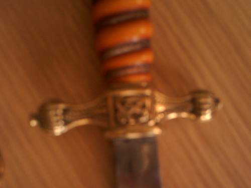 Kriegsmarine 2nd model Höller etched dagger with orange grip without release button
