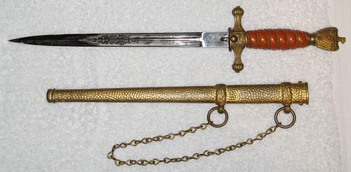 Kriegsmarine 2nd model WKC etched dagger with orange grip and hammered scabbard