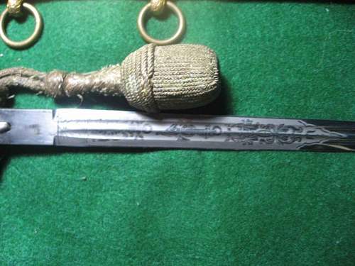 Kriegsmarine 2nd model WKC etched dagger with orange grip and portepee