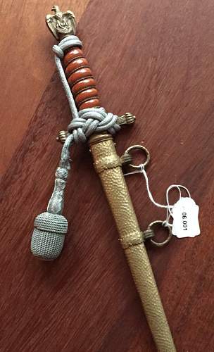 Kriegsmarine 1st model Alcoso etched dagger with m38 pommel orange grip and portepee