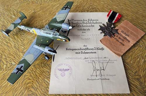 Kriegsverdienstkreuz 2 Klasse mit Schwerten + certificate - General der Flieger signed