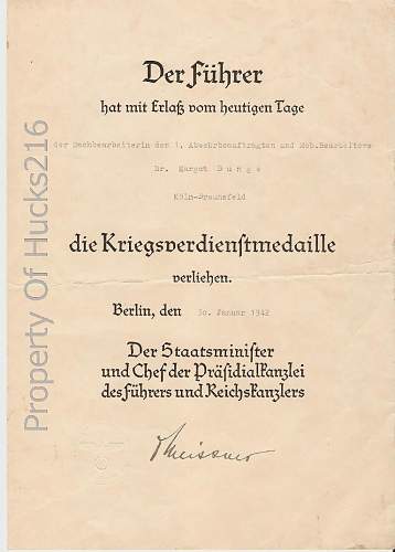 Das Kriegsverdienstkreuz des Jahres 1939.