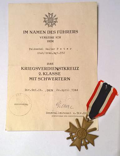 Kriegsverdienstkreuz with swords &amp; document