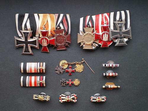 3 Place Medal Bar (EK2, Hamberg Hanseatenkreuz and Honour Cross)