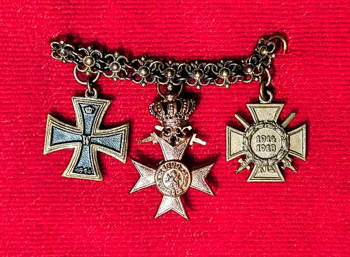 Mini chain EK, Hindenburg cross and German Bavarian Military Merit Cross with Swords &amp; Crown