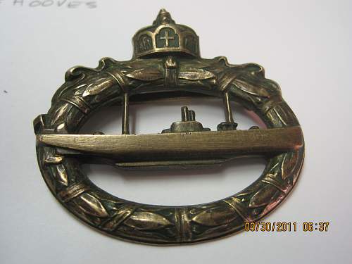 U boat WW1 badge with no pin - is it genuine??