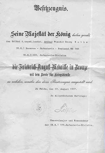 Document Friedrich August medal in bronze