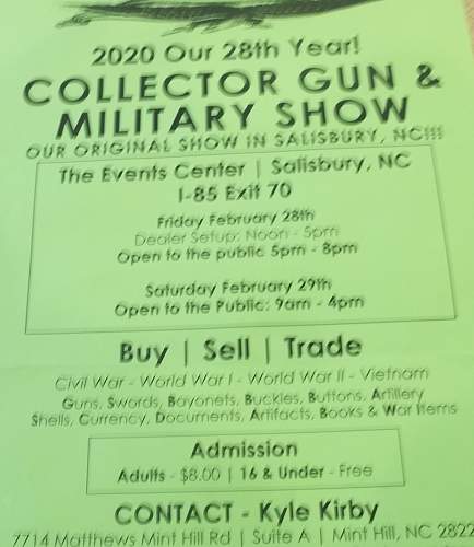 Salisbury, n.c. Militaria &amp; gun show 2020