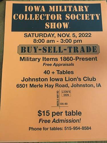 Iowa Military Collector Society Show @ Johnston, IA: Nov 5, 2022
