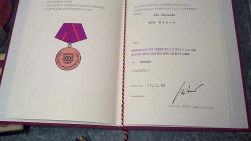 Verdienstmedaille/Urkunde