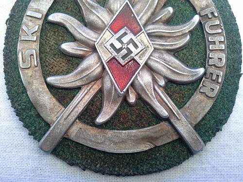 Gebirgsjager hj ski fuhrer edelweiss badge schield pin