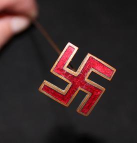 Swastika red enameled Ladies hat pin