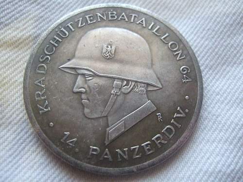 Original or fake? 64th Motorcycle Battalion 14th Panzer Division medal.