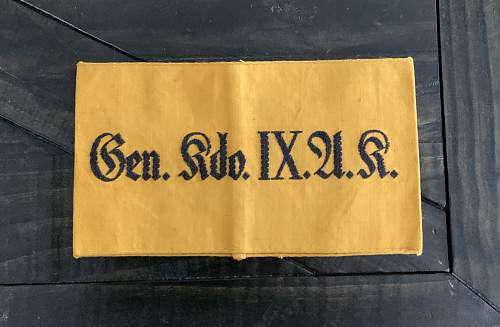 Civilian armband worn while working for the Generalkommando of the IX Armee Corps, has anyone seen one like this before?