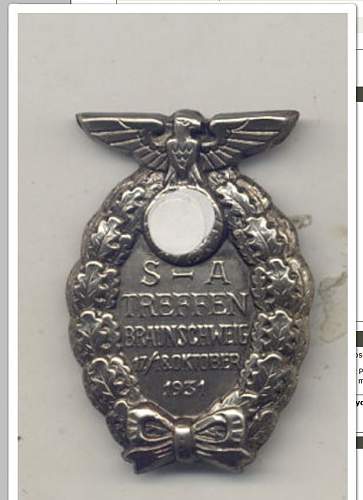 SA Treffen Braunschweig 1931 rally badge