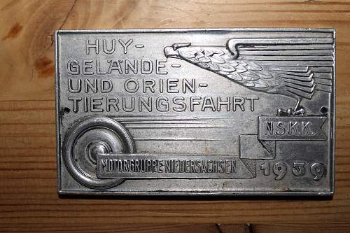 Huy-Gelände- und Orientierungsfahrt NSKK Motorgruppe Niedersachsen 1939 table medal