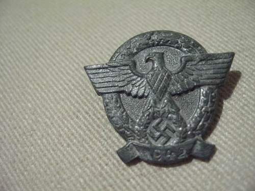 Police Badge Dated 1942 &amp; Political Leader's Visor Cap Eagle w/RZM mark: original pieces?