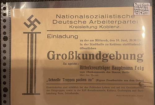 Paper pamphlets relating to NSDAP rallies and events