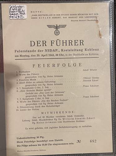 Paper pamphlets relating to NSDAP rallies and events