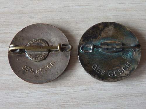 Two early Party badges ,  ges. gesch.  , original or fake  ?